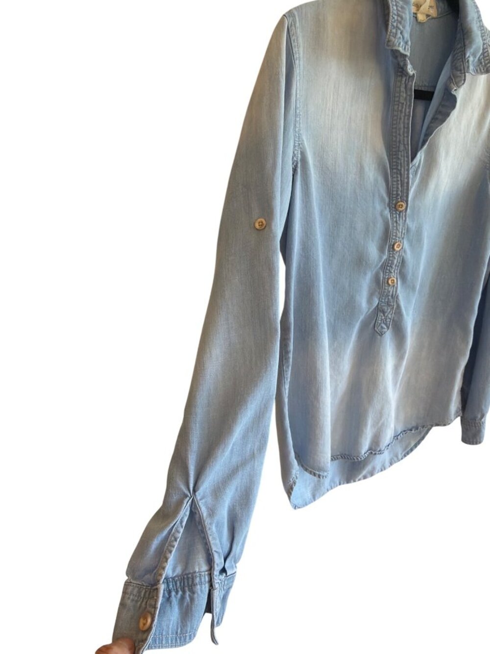 Cloth and Stone Anthropologie Denim Chambray Popover Blouse Shirt V Neck Small - Picture 3 of 7